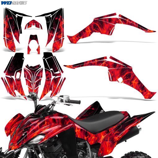 Calcomanias al por mayor Juego de graficos para ATV Pegatina Compatible con Yamaha Raptor 350 2004-2014 - Llamas Rojas