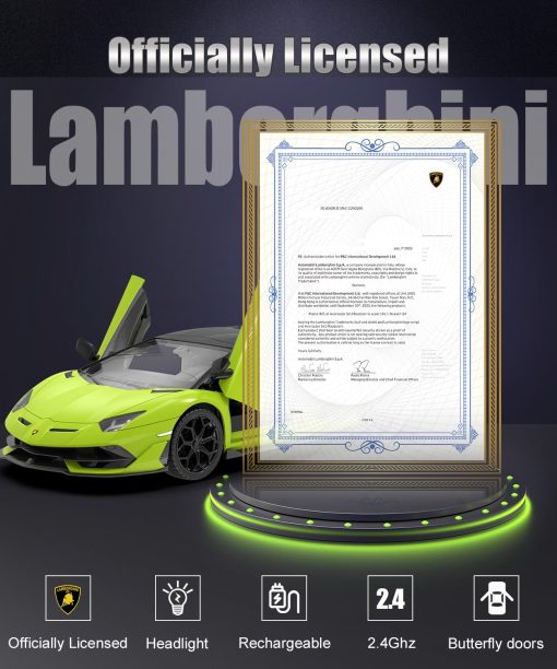Carro de Control Remoto Lamborghini AEROQUEST, Modelo Oficial con Licencia 1:14 Lamborghini RC Car 7.4V 500mAh, Coche de Juguete Rapido a 15 km/h para Adultos Ninos Ninas, Idea de Regalo de Cumpleanos, Verde - Imagen 2