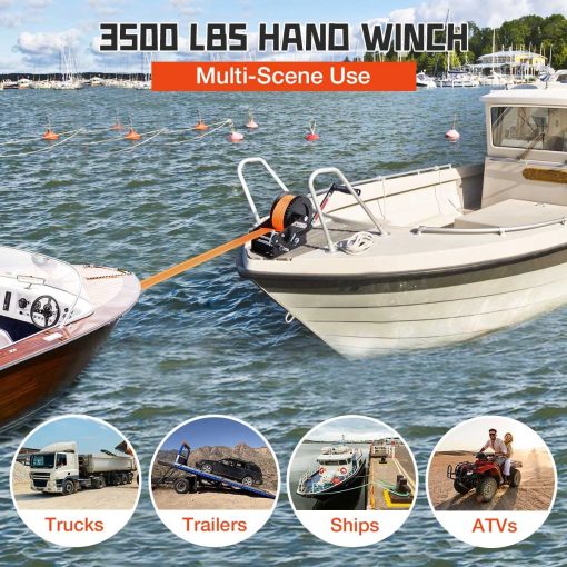 Malacate de Remolque para Barcos de 3500 lbs Linkloos, Malacate de Mano Resistente con Correa de 33FT, Relacion de Engranaje de Acero 4:1/8:1, Malacate de Remolque de Manivela Portatil de 2 Vias para Camion, Jet Ski, RV ATV - Imagen 7