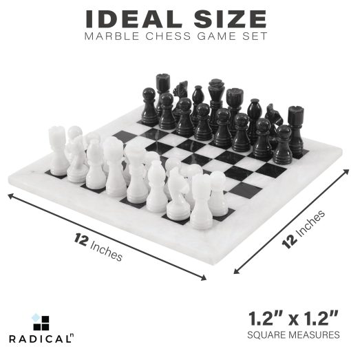 Juego de ajedrez de marmol Radicaln de 12 pulgadas blanco y negro Juegos de ajedrez hechos a mano para adultos - 1 tablero de ajedrez y 32 piezas de ajedrez Juegos de 2 jugadores - Juego de tablero de ajedrez de viaje - Imagen 4