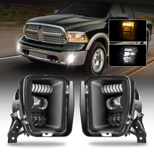 Luces antiniebla LED compatibles para Dodge Ram 1500 2013 2014 2015 2016 2017 2018 con luz diurna Faros antiniebla delanteros Pickup Parachoques Unidad de luces antiniebla de repuesto Lente clara