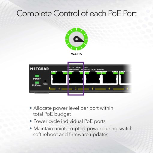 Switch Ethernet Gigabit PoE Plus de 8 Puertos NETGEAR (GS308EP) - con 8 x PoE+ @ 62W, para Escritorio o Montaje en Pared - Imagen 4