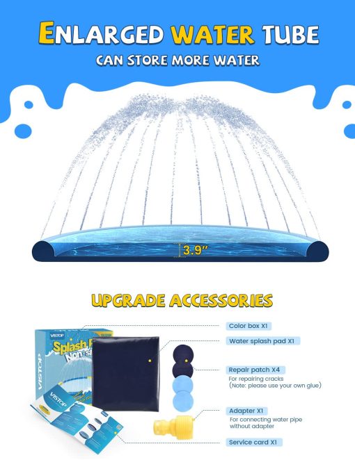 Tapete Antideslizante VISTOP para Ninos y Perros, Espesamiento de la Piscina de Rociadores de Verano Juguetes Acuaticos al Aire Libre - Divertida Alfombra de Juego de Fuente de Patio Trasero para Ninas Ninos o Perro Mascota (77 pulgadas, Azul&Azul) - Imagen 6