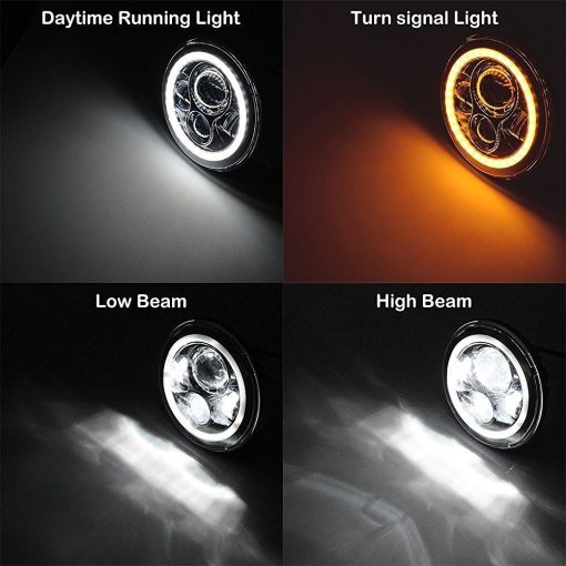 Par de Faros Redondos LED de Proyeccion de 7" con Anillo de Halo Blanco DRL Luz de Giro ambar con Kit de Lampara de Haz Alto y Bajo para Jeep Wrangler Jk TJ LJ Rubicon Sahara Willys Hummer H1 H2 - Imagen 2