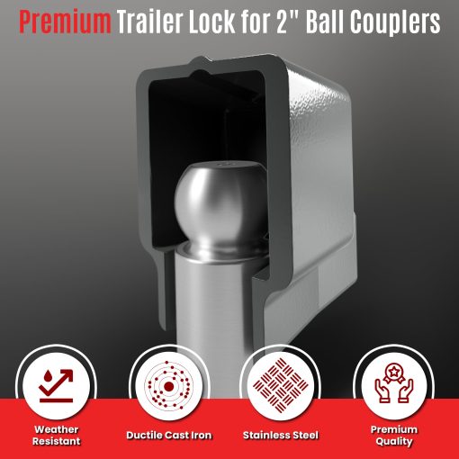 AMPLock U-BRU2 | Candado de Remolque de Alta Resistencia para Acoplador de Bola de 2" | Seguridad Superior para Remolques de Barco | Diseno Patentado se Adapta a Acopladores de Bola de 2" con Borde Cuadrado - Imagen 3