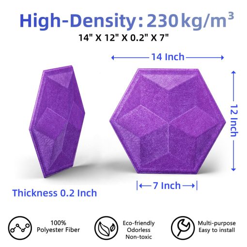 12 Pack Paneles Acusticos 3D Hexagonales Autoadhesivos Nueva actualizacion, 14" X 12" X 0.2" Paneles de Pared Sonicos de Alta Densidad 230 kg/m? en Forma de Hexagono, Paneles Sonicos 3D Decorativos Absorbentes de Sonido para Dormitorio Oficina Estudio - Imagen 4
