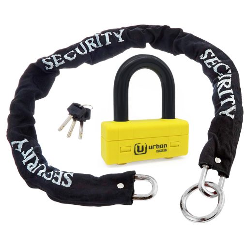 Candado de Cadena para Motocicleta Urban UR75+10,120L ?10mm/0.39in con Anillo + Mini U Lock Disco Lock Alta Seguridad Aprobado SRA, 120cm/3.9ft para Distancias mas largas, Antirrobo para Anclaje, Motocicleta, Estacionamiento