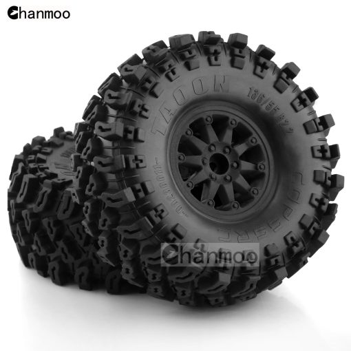Neumaticos y Rines de 2.2 RC Crawler Chanmoo con Llantas de Bloqueo 1/10 de Goma para Coche Rock Crawler 1:10 Axial SCX10 90047 D90 TF2 Tamiya CC01 Traxxas TRX4 RGT 4PCS (Negro) - Imagen 7