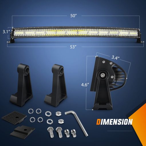 Nilight Barra de Luz LED Curva de 50 Pulgadas Triple Fila Combinacion de Punto e Inundacion Luz de Trabajo LED 384 Chips LED de Alta Potencia Luces de Conduccion LED para Camiones SUV UTV ATV Barco, Garantia de 2 Anos - Imagen 2