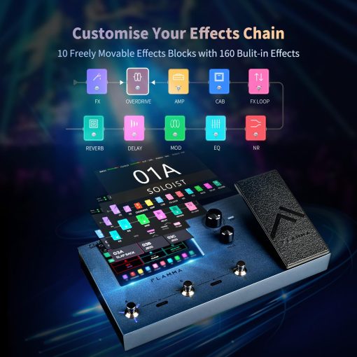 Procesador de efectos multifuncion FLAMMA FX150 para guitarra electrica con modelado de amplificador, simulacion de gabinete, EQ global, pantalla tactil, 160 efectos integrados, 180 ranuras de efectos editables de usuario, looper y puertos de E/S principales - Imagen 4