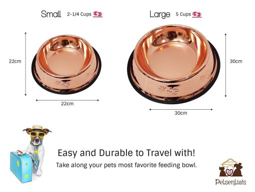 Tazon de Comida Antideslizante Melzon Petsentials para Mascotas, Acero Inoxidable de Grado Premium - Elegante Bronce | Pequeno, 18oz (Paquete de 5) - Imagen 5