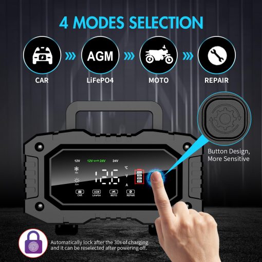 Cargador de Bateria YONHAN 20A 12V/24V LiFePO4 Plomo acido Mantenimiento Automatico de Bateria, Cargador de Bateria para Automovil con Reparacion de Bateria, Modo Invierno, para AGM, STD, Gel, Baterias de Ciclo Profundo - Imagen 4