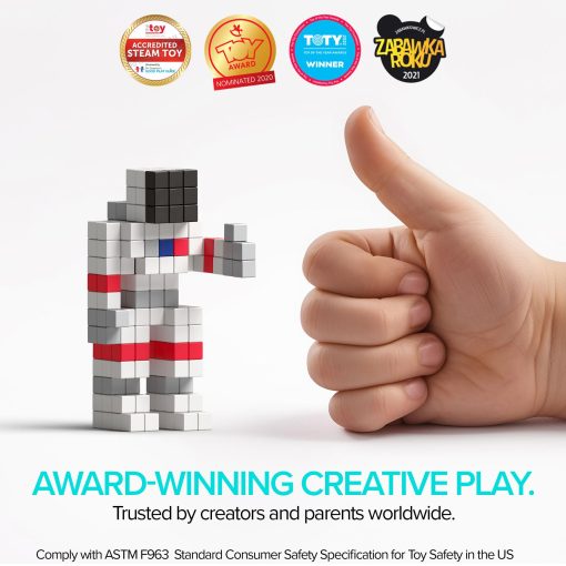 PIXIO-200 - Juguete de Bloques Magneticos Pequenos en El Estilo de Arte de Pixeles con Aplicacion Gratuita - Cubos de Plastico de 5/16" con 6 Imanes en el Interior - Juguete Creativo para Edades 6+ - Imagen 4