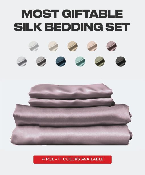 SUNDAYSILKS? | Juego de sabanas de seda 100% morera | Sabanas de seda pura | Juego de sabanas de seda morera 4 piezas King | Juego de ropa de cama de seda natural | Suave y duradero | Grado 6A Juego de sabanas de seda organica real [Mauve Profundo] - Imagen 3
