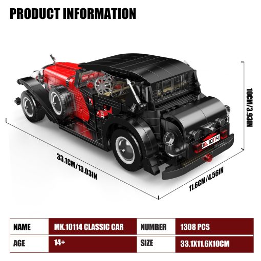 Mould King 10114 Kits de Construccion de Coches Clasicos, Modelo de Coche Vintage, Set de Bloques de Construccion, Regalo para Ninos de 8+ / Coleccionistas Adultos (1308+ Piezas, Version Estatica) - Imagen 5
