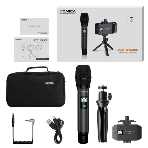 Sistema de Microfono Inalambrico Comica CVM-WS50(H), 6 Canales Microfono de Entrevista de Mano con Empunadura de Combinacion Flexible para Smartphone, Camara, Perfecto para YouTube, Entrevista, Videoconferencia, Podcast - Imagen 9