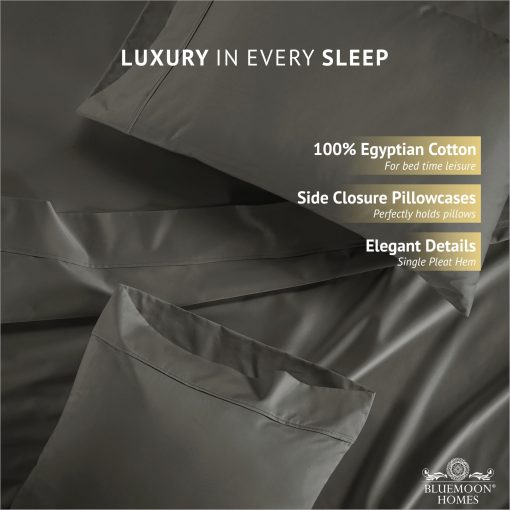Juego de sabanas Full de 100% algodon Egipcio con 1000 hilos - Juego de sabanas para cama Full de 4 piezas con bolsillo profundo de 18", suave saten y juego de ropa de cama refrescante - Gris Oscuro - Imagen 4