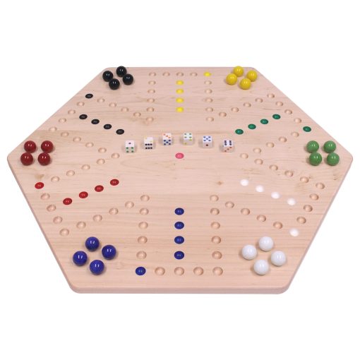 Tablero de juego de canicas de madera Wahoo de AmishToyBox.com - Grande 24" de ancho - Madera de arce macizo - Doble cara - con grandes canicas de 22 mm y dados incluidos - Imagen 3