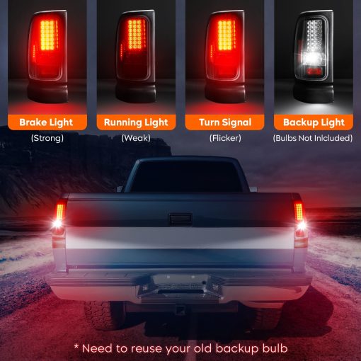 Tresound Luz de Freno LED para Dodge Ram 1500 1994-2001, Ram 2500 3500 1994-2002 Ensamblaje de Luz Trasera Carcasa Cromada Lente Clara - Imagen 2