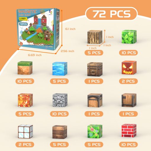 Bloques Magneticos AESGOGO, 72 Piezas Juguete STEM Montessori para Crear un Mundo con Imanes DIY, Juguetes de Construccion Creativos para Ninos Ninas Edades 3-5 5-7 6-8, Apilamiento de Cubos para Ninos Pequenos. - Imagen 7