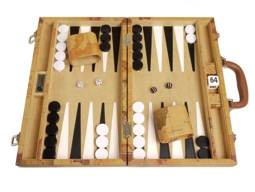?Nuevo! - Juego de Backgammon de Lujo de 15 Pulgadas con Mapa - Tablero Marron - Imagen 8