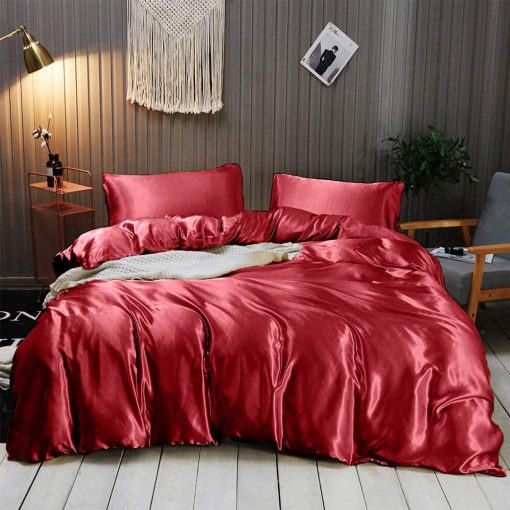 Juego de sabanas de saten de seda Queen Rico ? 7 piezas - Juego de sabanas de saten de seda - Juego de funda nordica de saten - Sabanas de cama de lujo de hotel - Bolsillos profundos - Transpirable y refrescante - Sin arrugas - Comodas - Sabanas burdeos