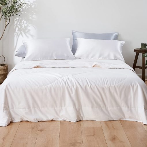 Edredon de Seda Mommesilk para Verano 100% Natural Relleno de Seda Lavable Ligero y Fresco Tamano King: 280x244cm, Blanco