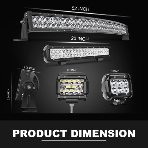 Barra de luz LED curvada 5D de 52" 300W + barra de luces LED recta de 20" 126W + 4x cubos LED de 4" + kits de cableado para lampara de manejo de barco marino Polaris Pioneer Can Am Defender UTV ATV Kubota Kawasaki Suzuki Pathfinder - Imagen 2