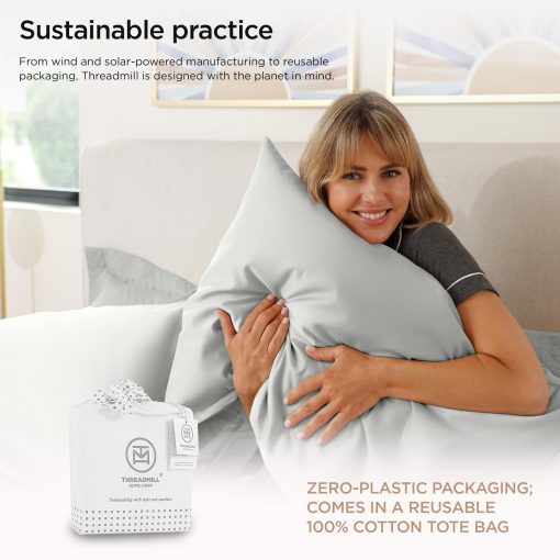Juego de Sabanas de Algodon Supima Threadmill Luxury, Juego de Sabanas de Algodon Suave de 1000 Hilos para Cama Queen, Juego de Sabanas Grises Claro para Cama Queen de 4 Piezas, Calidad de Hotel 5 Estrellas Juego de Sabanas de Bolsillo Profundo - Imagen 7