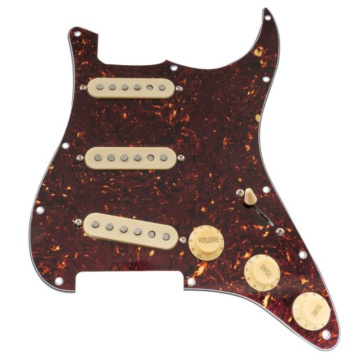 Pickguard cargado Musiclily Pro SE Pre-wired SSS para guitarra con pastillas de bobina simple Alnico 5 escalonadas para guitarra electrica estilo Strat ST, 4 capas de concha de tortuga