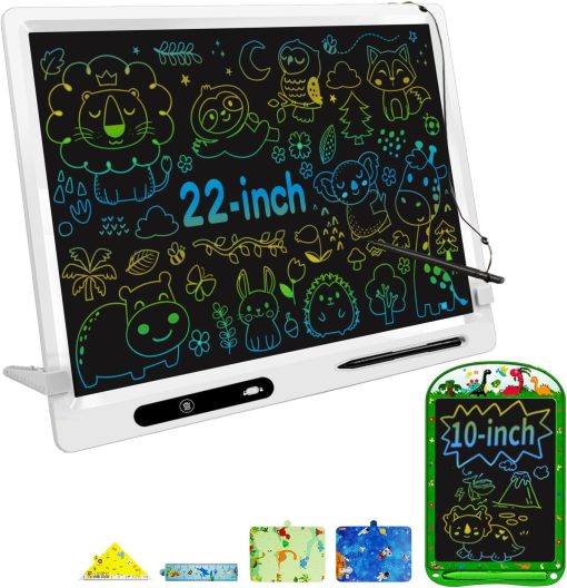 Tableta de Escritura LCD para Ninos, Paquete de 2 22 pulgadas + 10 pulgadas, Tablero de Dibujo Colorido para Ninos con Soporte Ajustable, Juguetes Educativos de Aprendizaje para el Hogar y la Oficina, Regalos para Ninas y Ninos de 3 a 12 Anos