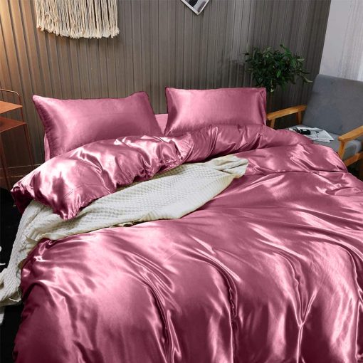 Juego de Sabanas de Seda Satinada 100% Pura Rico Bedding con Funda Ajustable 4 piezas, Sabana Ajustable de Seda Satinada con Bolsillo Profundo de 15'', Funda de Edredon de Seda Satinada, Juego de Fundas de Almohada de Seda Satinada !!!(Completo XL Rosa Polvoriento) - Imagen 2