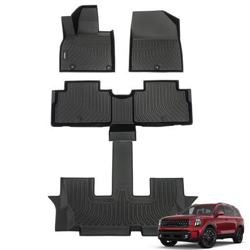 Tapetes para Piso Personalizados ANBINGO para Kia Telluride 2020-2024 (7 Pasajeros), Asientos de Cubo, Proteccion Todo Clima TPE Impermeable Antideslizante Aptos para 1ra, 2da y 3ra Fila Accesorios de Juego de Juego-Negro