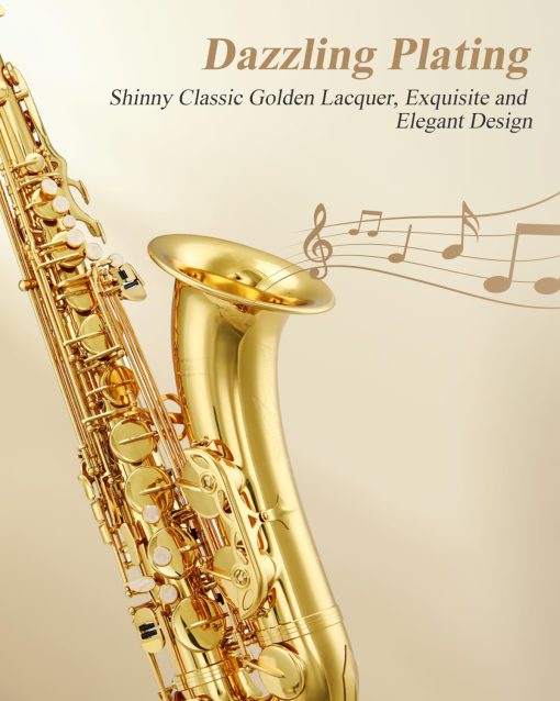 Saxofon Tenor Eastar Saxofon para Estudiantes en Si Bemol Dorado Lacado Saxofon Tenor Bb Principiante con Pano de Limpieza, Estuche de Transporte, Boquilla, Correa para el Cuello, Canas, Kit Completo, TS-? - Imagen 5
