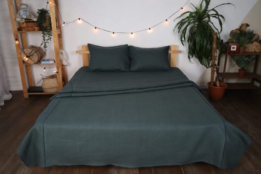 Juego de sabanas y fundas de almohada de lino WHOLEWOOLS - Juego de sabanas de lino natural - 4 piezas transpirables, ultra suaves (Sabana bajera, Sabana y 2 protectores de almohada) (Twin, Jungle) - Imagen 7