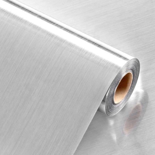 Papel de Contacto de Acero Inoxidable para Electrodomesticos Papel de Contacto Metalico Plateado para Lavaplatos Nevera Refrigerador Adhesivo para Salpicaduras a Prueba de Agua para Encimeras 24" x 394"