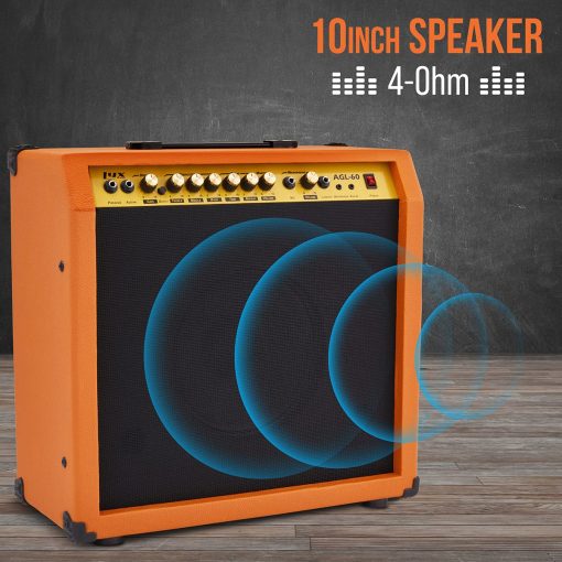 Amplificador de Guitarra Electrica LyxPro de 60 Watts, Combo de Estado Solido para Estudio y Escenario con Altavoz de 10” de 4 Ohmios, Controles de EQ Personalizados, Drive, Delay, Entradas Pasivas/Activas/Microfono, Auxiliar y Conector de Audifonos - Caoba - Imagen 4