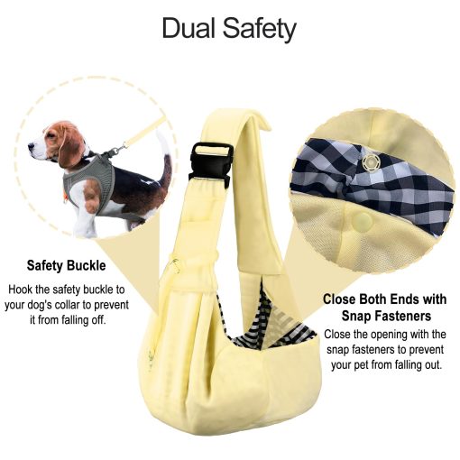PETLOFT Bolsa reversible para transportar perros y gatos, Bolsa pequena para perros, Bolsa ajustable para perros, Bolsa de bandolera manos libres con gancho para collar para perros/gatos/conejos de hasta 11 libras (Beige) - Imagen 4