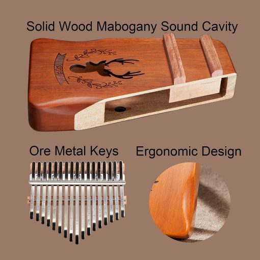 Kalimba TienClef 17 Teclas con Notas Grabadas Patron de Ciervo Portatil Instrumento Musical de Madera Maciza de Caoba con Libro de Musica para Ninos Adultos Principiantes (Azul Degradado) - Imagen 4