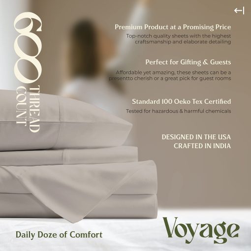 Juego de Sabanas de Lujo Mayfair Linen 100% Algodon Egipcio - 600 Hilos California King Size, Suave, Fresco, Sabanas de Cama de Lujo de Hotel con Fundas de Almohada, Se Ajusta a Colchon de hasta 18" - Taupe - Imagen 8