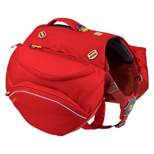 Mochila para perros Ruffwear Palisades, paquete de senderismo de varios dias con alforjas e hidratacion, Rojo Sumac, Tamaño Mediano