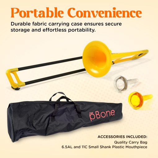 Trombon de Plastico pBone pInstrument - Boquillas y Estuche de Transporte - Ligero y Versatil, Agarre Ergonomico Comodo - Sonido Autentico en Bb para Estudiantes y Principiantes - Construccion Duradera de ABS - Amarillo - Imagen 5