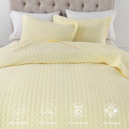 Juego de edredon king size Finlonte - Cobertor ligero y suave para todas las estaciones, juego de edredon amarillo claro, 3 piezas, 1 edredon (98" x 106") y 2 fundas de almohada (20" x 36") - Imagen 6