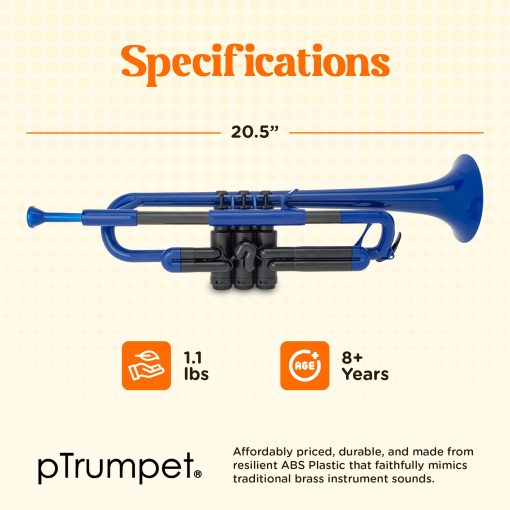 Trompeta de Plastico PINSTRUMENTS pTrumpet | Boquillas 3c y 5c con Estuche | Agarre Ergonomico Comodo | Sonido Autentico en Si Bemol para Estudiantes y Principiantes | Construccion Duradera de ABS | Azul - Imagen 4