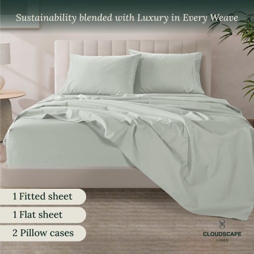 Juego de sabanas de algodon egipcio CLOUDSCAPE LINEN tamano King - 4 piezas, Mineral King Size Bed Sheets Set | Juego de sabanas de algodon egipcio de 1000 hilos | Hasta 16" de bolsillo profundo King Sheet Set - Mineral - Imagen 2