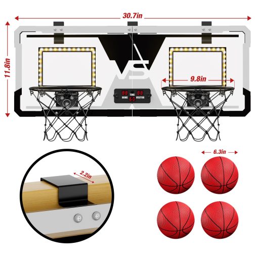 Juego de Baloncesto de 2 Jugadores HYES, Canasta de Baloncesto Doble sobre Puerta Mini con Puntaje y LED, Regalos de Baloncesto para Ninos Ninas Adultos, Adecuado para Dormitorio/Oficina/Exterior/Piscina, Negro - Imagen 8