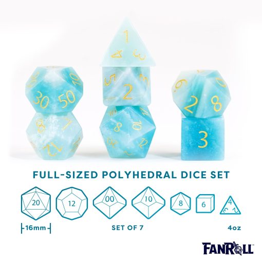 Set de Dados DND FanRoll de Metallic Dice Games 16mm: Amazonita Grabada, Juego de Rol para Dungeons and Dragons - Imagen 2