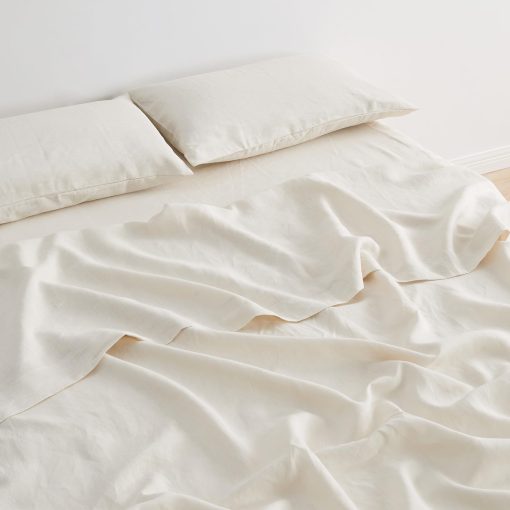Juego de sabanas de lino 100% puro europeo - Juego de 4 piezas para cama King Cal - Transpirable para los que duermen calientes y duradero - 1 sabana encimera, 1 sabana ajustable, 2 fundas de almohada (California King, Arena) - Imagen 5