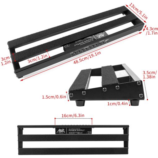 Pedalera de Guitarra AKLOT con Fuente de Alimentacion Incorporada Pedalera de Efectos para Guitarras Aleacion de Aluminio 19" x 5" con Bolsa, Cable de Pedal, Velcro - Imagen 6