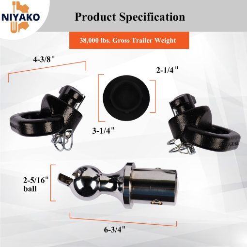 Kit de bola de remolque Gooseneck Niyako, bola de 2-5/16 pulgadas, capacidad de carga de 38,000 lbs, pieza de repuesto #60618, compatible con Ram 2500 3500 2013-2023 - Imagen 5